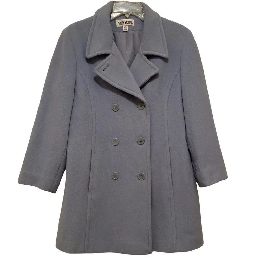 Vintage Marvin Richards Powder Blue Double Breasted Pea Coat Size Large